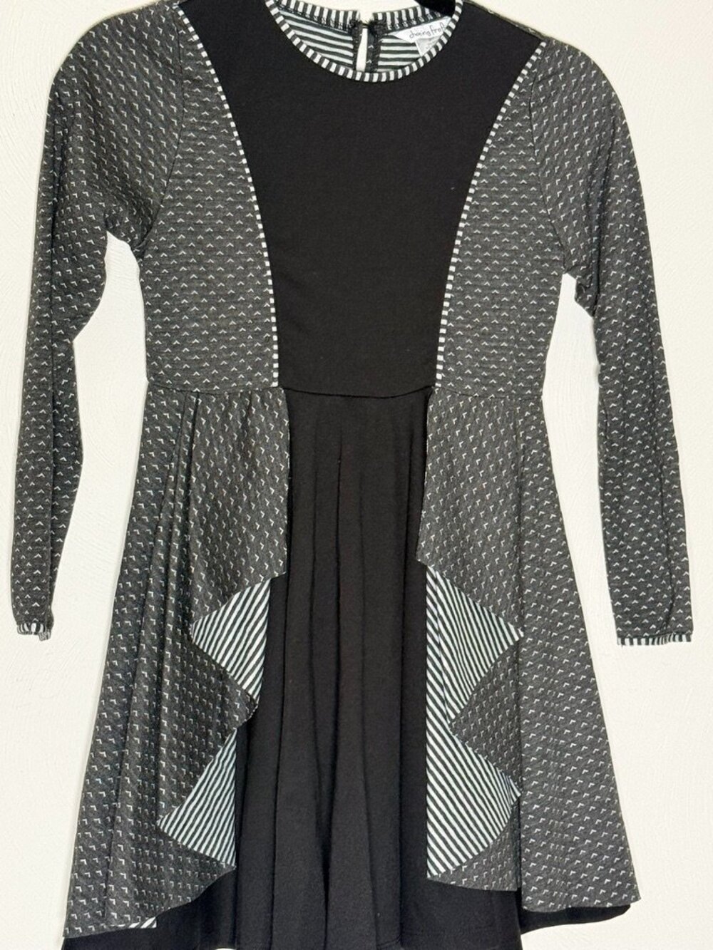 Chasing Fireflies Girls 10/12 Black Gray Mixed Print Dress
